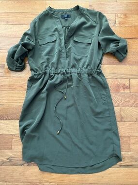 Mossimo Supply Co. Olive Green Drawstring V-Neck Midi Dress